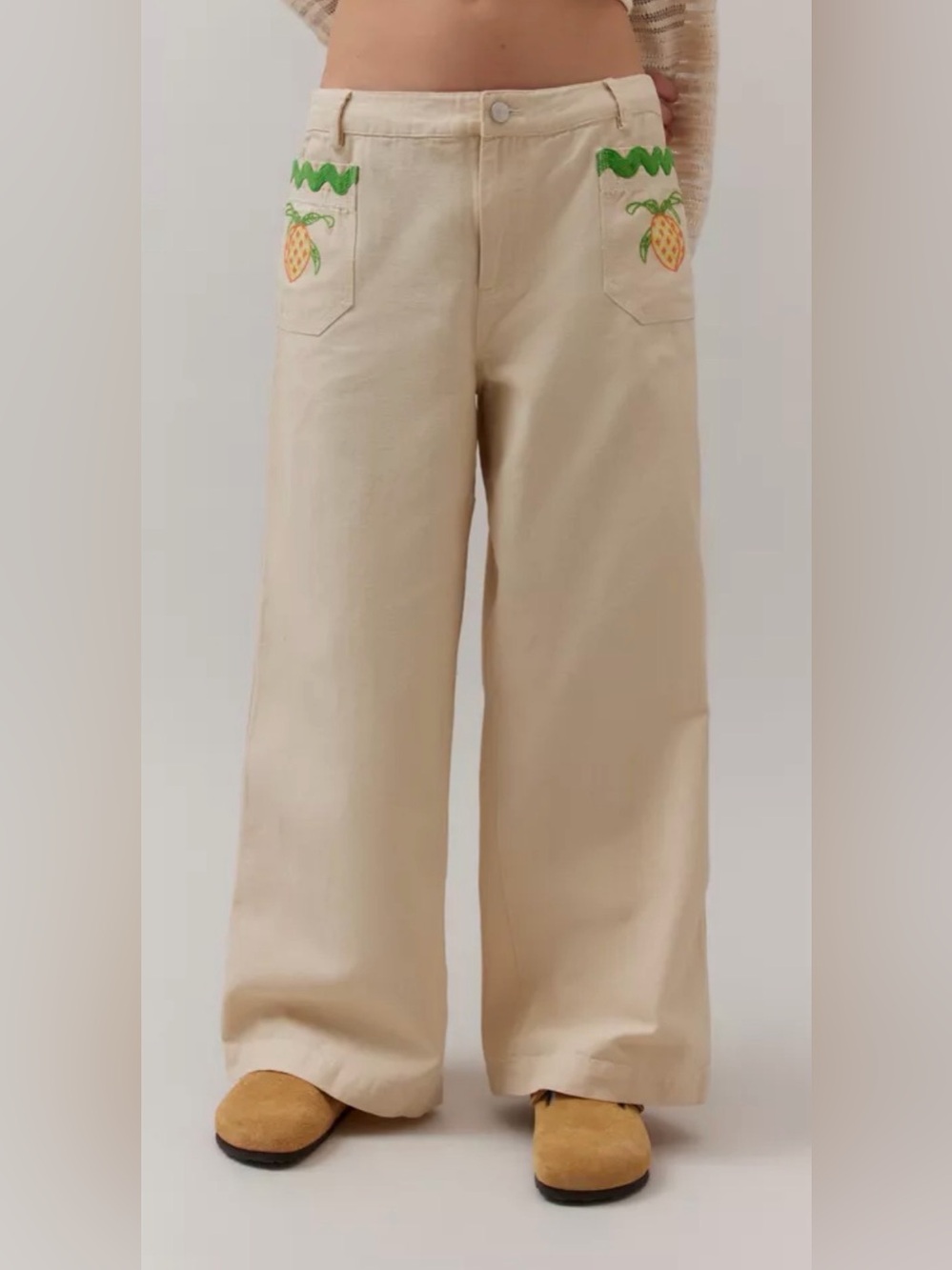 BDG Joey Embroidered Pants wideleg fit and embroidered pockets green wavy trim 2 - Picture 2 of 8